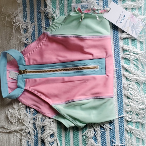 LOVESHACKFANCY HURLEY X ONE PIECE LARGE COLOR BLOCK ZIP FRONT PINK GREEN BLUE - Picture 7 of 11